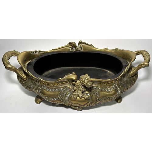 68 - A brass planter, brass canon, Pharaoh bust, Art Deco style lamp etc