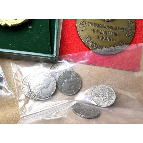 624 - A selection of commemorative and other medallions; pre decimal currency etc. including Manchester Sh... 