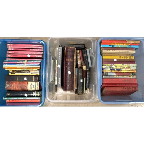 96 - Three boxes of books including children's annuals.No bids sold with lot 97
