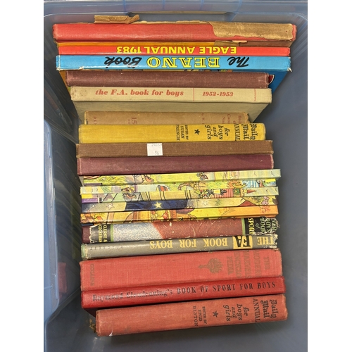 96 - Three boxes of books including children's annuals.No bids sold with lot 97