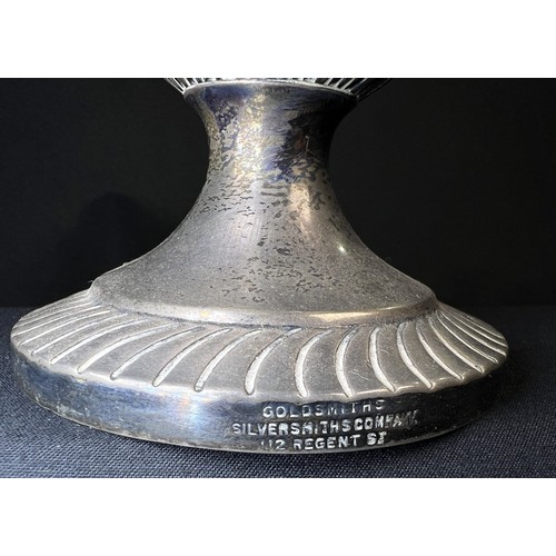 616C - A hallmarked silver oil lamp with gadrooned lower body and pedestal  base, London 1894, Weighted bas... 