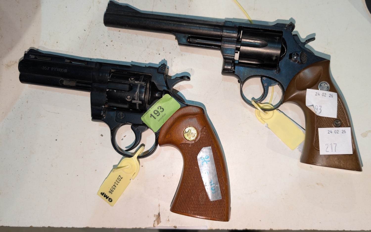 Two Italian blank firing models of guns .357 Python and a 357 magnum.