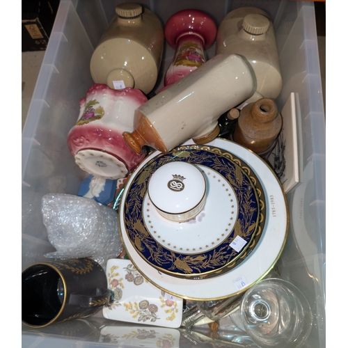 84B - 3 stoneware hot water bottles, decorative china etc