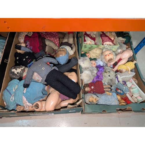 305 - 2 early/mid 20th century composition head dolls with cloth bodies and limbs (one black and one white... 