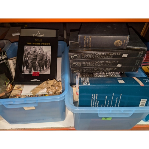 97 - 4 boxes of hard back books and Giles annuals.