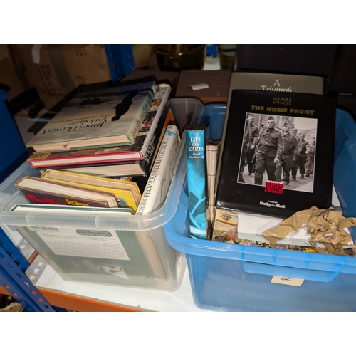 97 - 4 boxes of hard back books and Giles annuals.