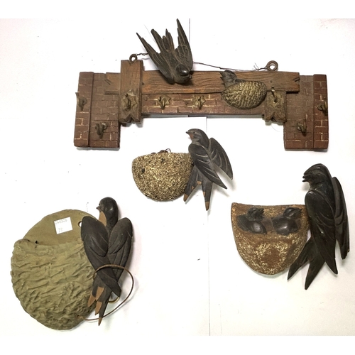 BLACK FOREST carved wood KEY RACK with nesting birds, 30cm, a similar ...