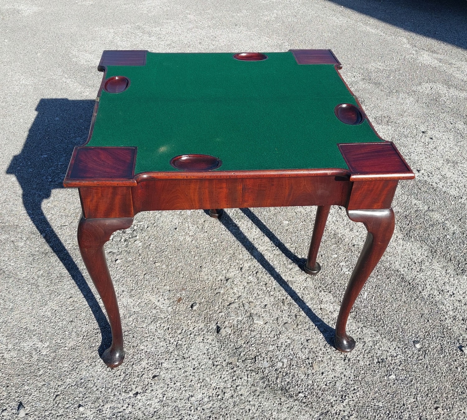 George III mahogany pad foot card table with baize, Circa 1760.