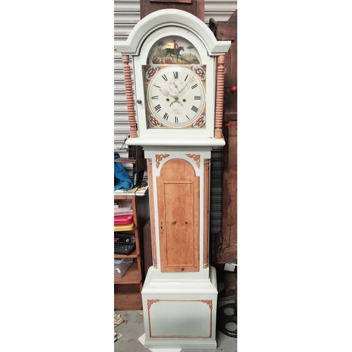 An 8 day long case clock, twin fusee mechanism and dial painted with ...