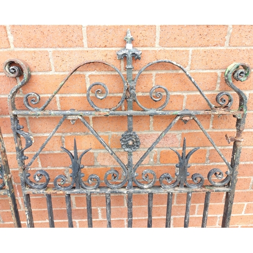 11A - A reclaimed wrought iron garden gate with spear tip finials and decorative scrollwork height 132cm, ... 