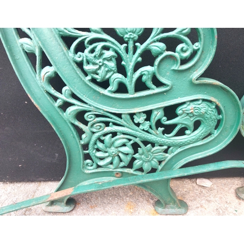 13A - Victorian cast iron bench ends with dragon and floral scrollwork