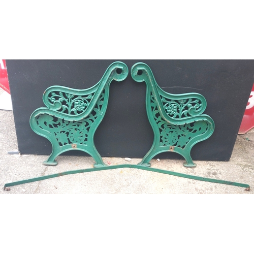 13A - Victorian cast iron bench ends with dragon and floral scrollwork