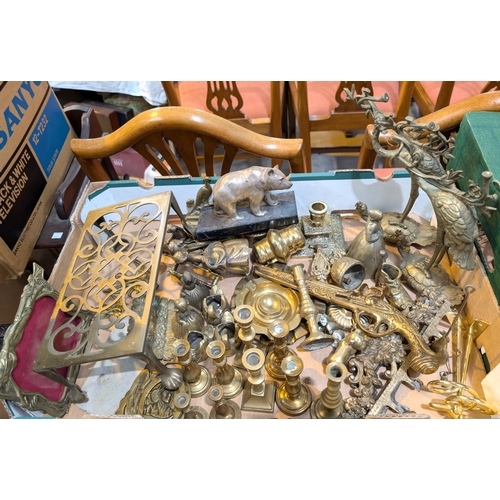 23 - A large collection of copper and brassware, animal figures etc.
