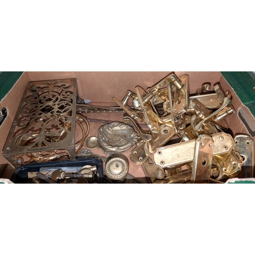 24 - A collection of brass Art Nouveau fire irons and fireside items etc.