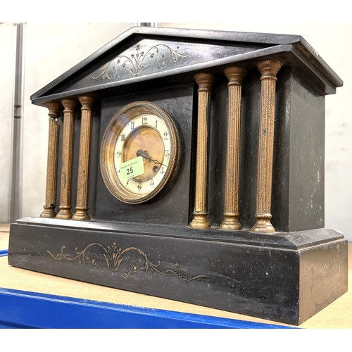 25 - A slate architectural clock with other clocks