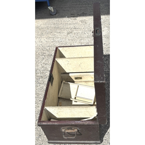 32 - A monogrammed vintage military/tool chest, various hand tools, keys etc.