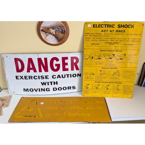 19A - Enamel Danger sign, Electric Shock sign and another similar warning sign.