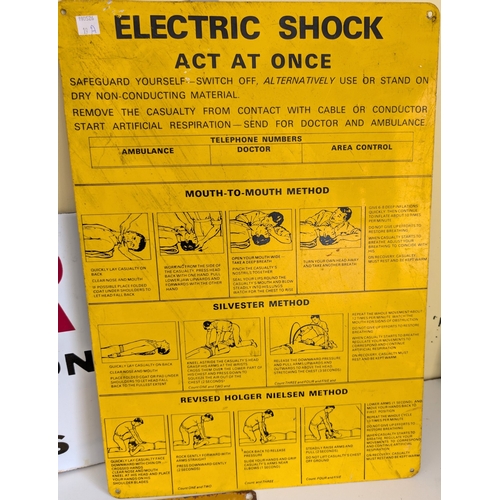 19A - Enamel Danger sign, Electric Shock sign and another similar warning sign.