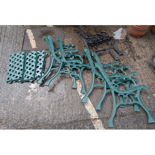 16 - Four pairs of cast iron and cast metal bench ends.