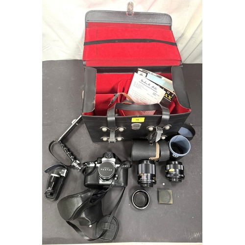 16 - Camera equipment, Pentax Asahi with lenses meter accessories in case etc
