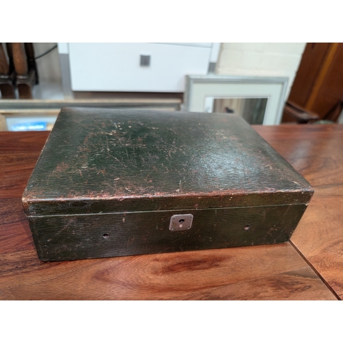 11A - An early 20th century travelling photographic developing kit in green leather case by Edwards & ... 