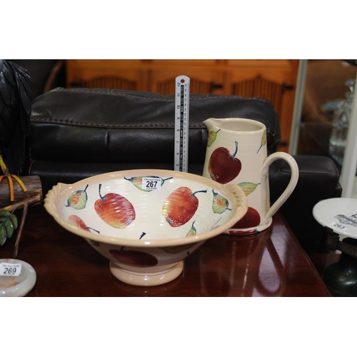 267 - Lovely Eden Pottery Apple Design Jug & Bowl