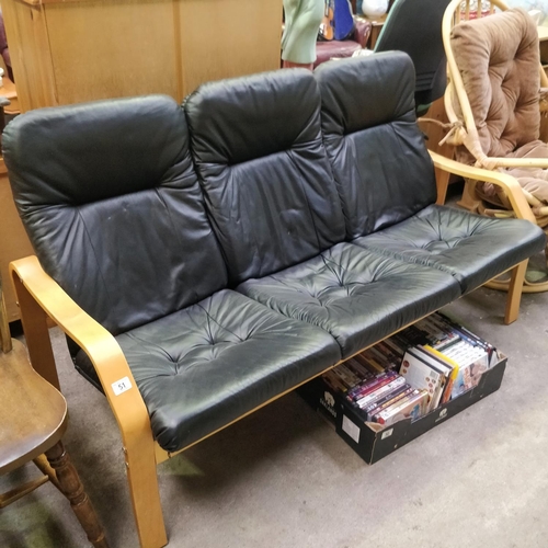 51 - Black Leather 3 Seater