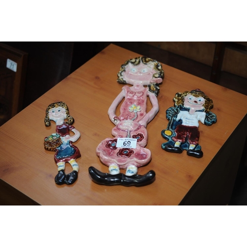 69 - 3 Decorative Glazed Pottery  Figures