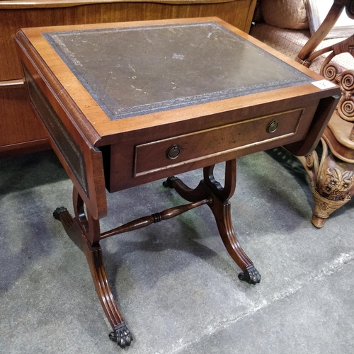 91 - Small Leather Topped Drop Leaf Table