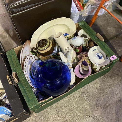 25 - Box Lot Including Large Blue Vase, Plates etc
