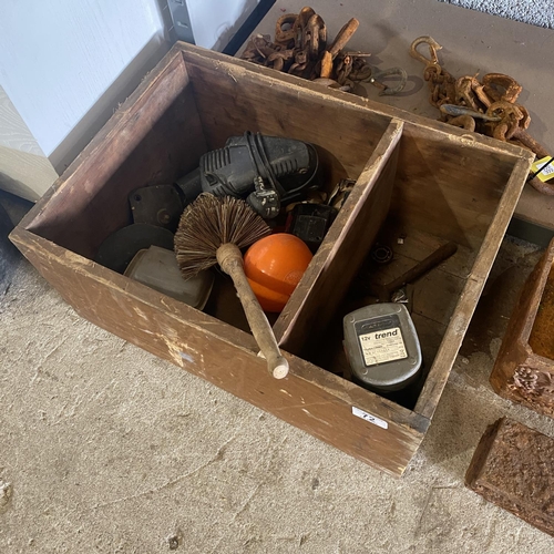 72 - Old Wooden Box & Contents