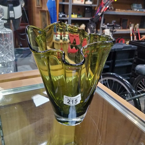 215 - Lovely Green Glass Hankerchief Vase