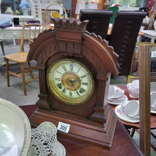 309 - Beautiful Ginger Bread Clock By Ansonia Clock Co New York With Key