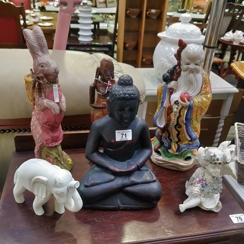 71 - Shelf Lot Of Ornaments Including Budha