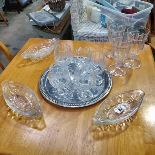 82 - Lot Of Brandy Glasses On Silver Plated Tray