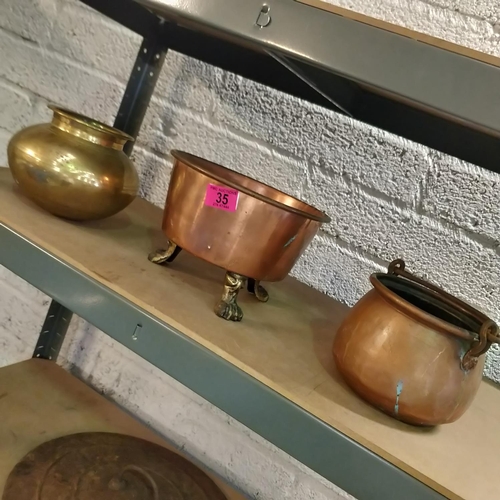 35 - Copper & Brass Claw Footed Bowl & Other