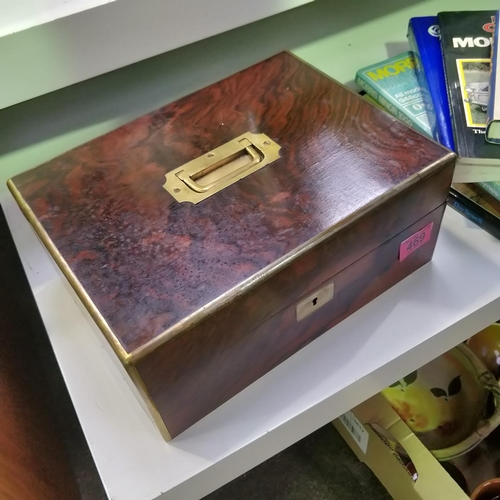 469 - Lovely Wooden Storage Box With Brass Handle - No Key