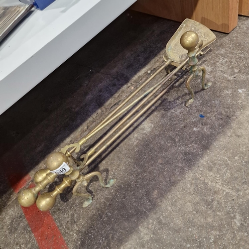 649 - Fire Dogs With Tongs, Shovel & Poker