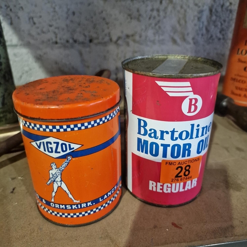 28 - Bartoline Motor Oil Can & Vigzol Can & Contents