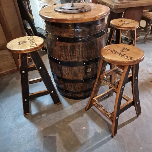 Whiskey Barrel Table & 4 Guinness Stools