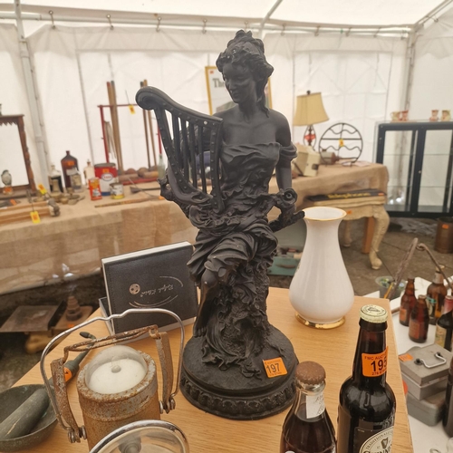 197 - Old Resin Sculpture 'Lady  With Harp'