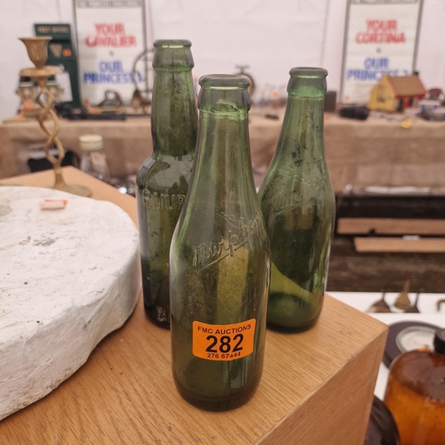 282 - Lot Of 3 Green Murphys Of Ballymena Beer Bottles