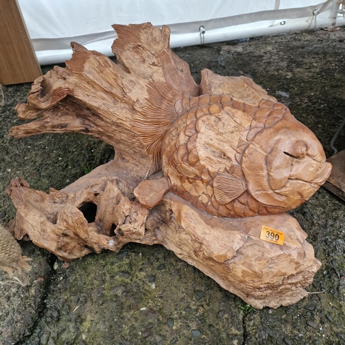 390 - A Large Wooden Carving Of A Coy Fish