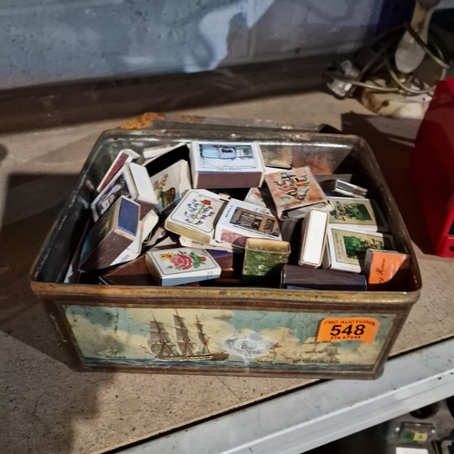 548 - Vintage Tin Full Of Old Match Boxes