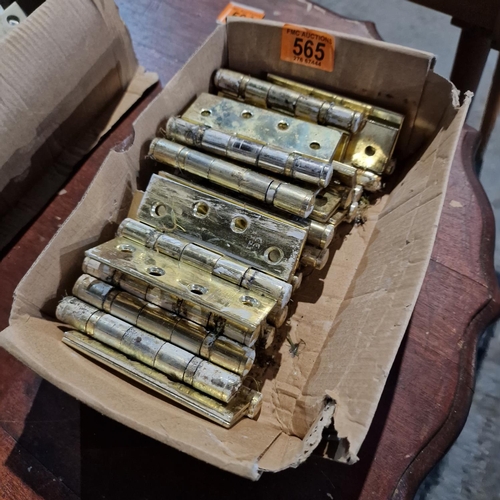 565 - Box Lot Of Brass Hinges