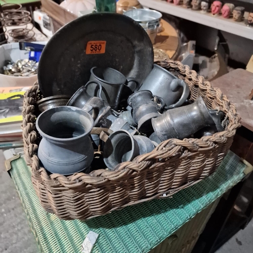 580 - Basket Lot Of Pewter