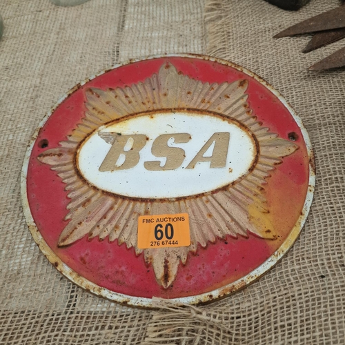 60 - Old BSA Cast Iron Plaque