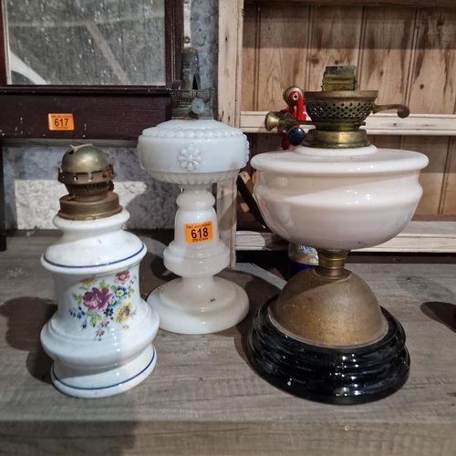 618 - Lot Of 3 Oil Lamps