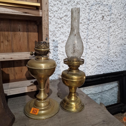 623 - Pair Of Brass Oil Lamps