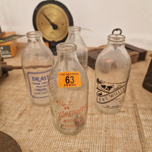 63 - Lot Of 4 Advertising Milk Bottles